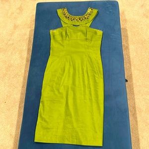 Stunning green midi dress with gold/bronze embellishments